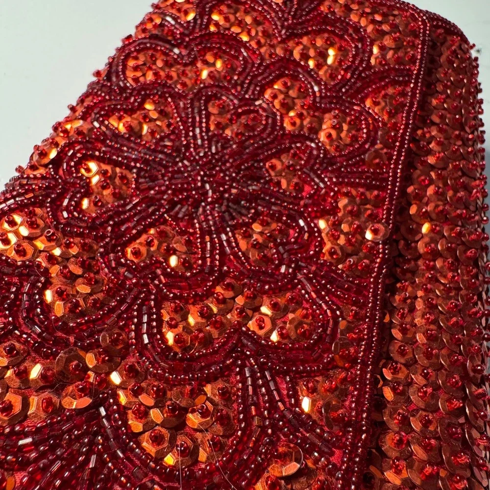 La Regale Vtg Red Beads Sequin Clutch Evening Bag Glam Wedding Guest Bridal Gala